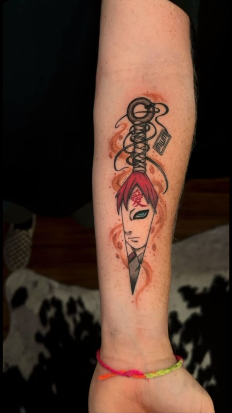 Color anime character with a kunai on a forearm